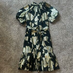 ALEX MARIE black gold midi dress